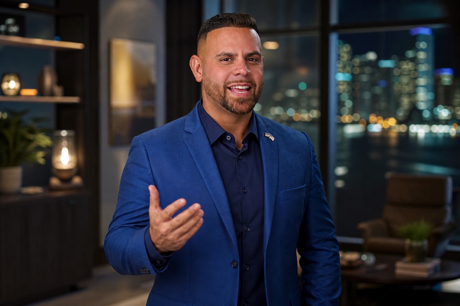 Carlos A. Vazquez hosting the conference from his Miami office